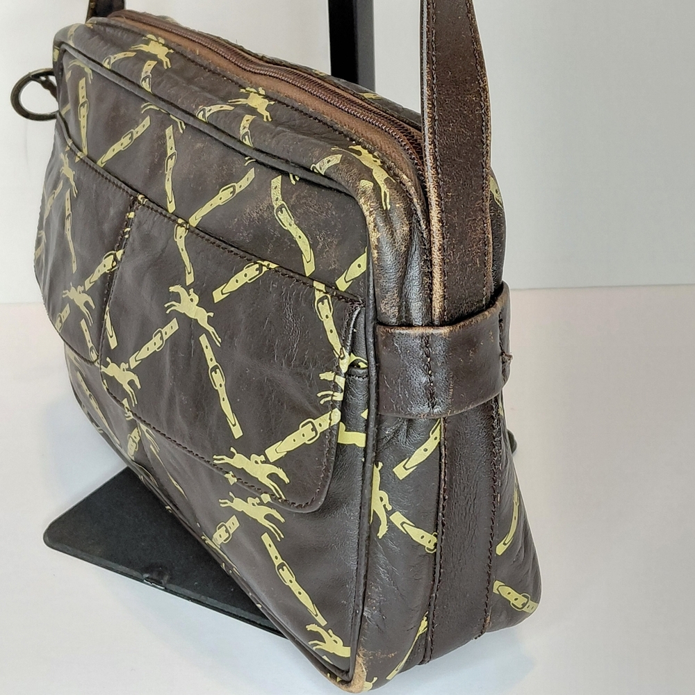 Longchamp Brown Horse Print Leather Crossbody Vintage - Picture 5 of 11